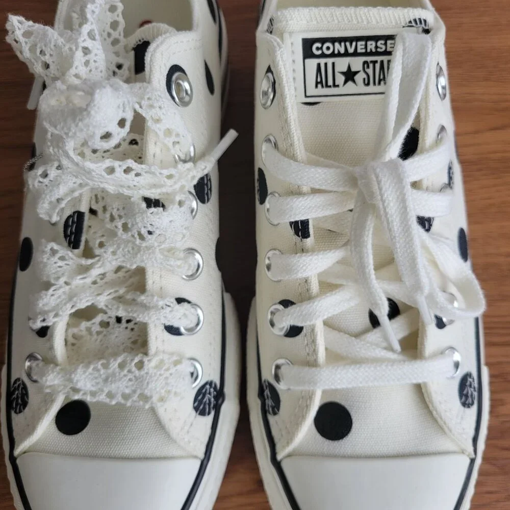 ❤️Converse Chuck Taylor Lift Platform Polka Dots 9.5 Women Shoes White A10689C❤️_12